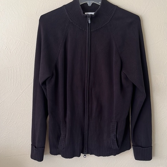 Covington black zip up sweater ribbed on bottom size XL (18) long sleeve cotton - Picture 2 of 14